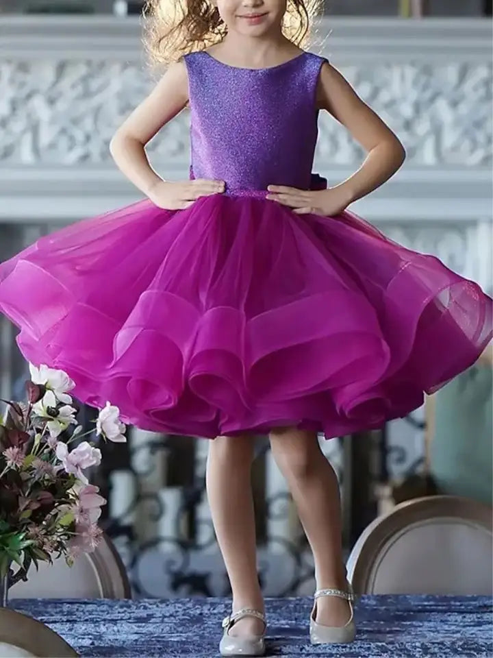 Purple Flower Girl Dress, High Low Dress, Girl Gown Dress, Tutu Girl D